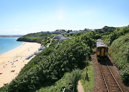 GWR train on the St Ives Bay Line between St Erth and St Ives