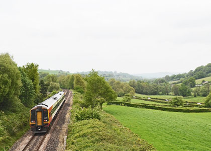 SWR train on the East Devon Line between Exeter and Axminster