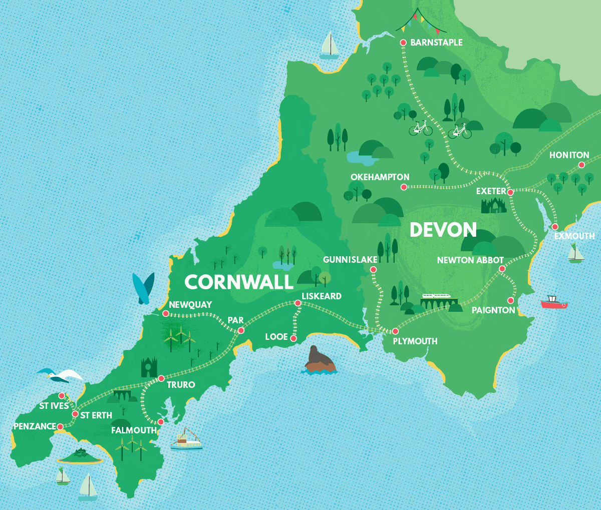 Overview map of Devon and Cornwall's rail network